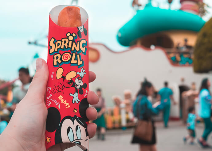 Pictured: Pizza Spring Roll with Toontown in Background