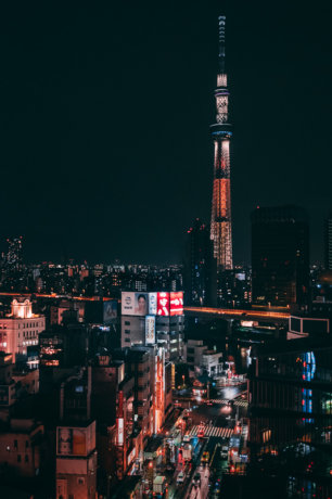 View of Tokyo Skytree from The Gate Hotel's roof terrace