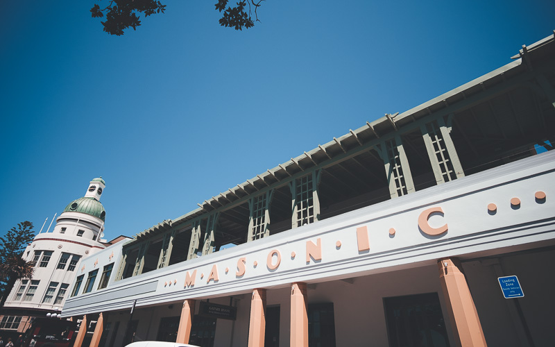 The Art Deco Masonic Hotel from Marine Parade, the best accomodation in Napier