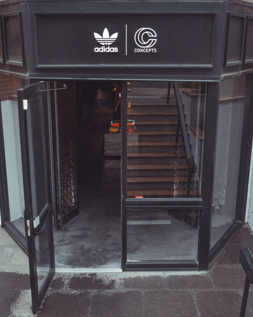 Entrance to adidas x Concepts Boston Sneaker Store on Newbury St