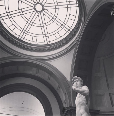 Black and white photo of Michelangelo's David
