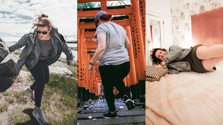 Three of my most epic self timer travel fails. Trying to jump in the air. Running into position at Fushimi Inari. And trying to capture midair leap over hotel bed