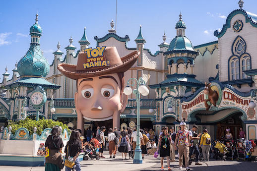 Toy Story Mania ride featuring Woody's face as the entrance